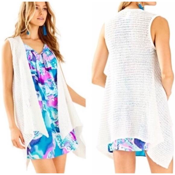 Lilly Pulitzer Sweaters - NWT Lilly Pulitzer L Kingston Sweater Vest Resort Ivory-White Open Knit Boho